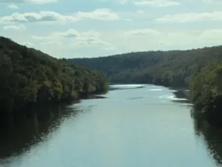 The Clarion River between forested hills, Clarion County, Pennsylvania
